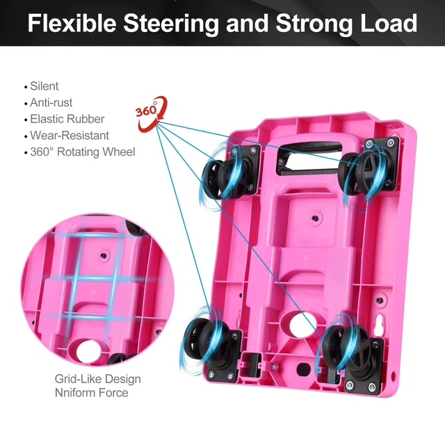 Alt view image 4 of 7 - Foldable Hand Truck, Lightweight Luggage Cart for Airport Car Seat Compact Folding dolly with Rotating swivel wheel,storage size12×15.7×4.1",300lbs Load,Upright Lock Handle with 3bungee cords