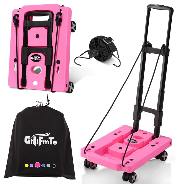 Main image of Foldable Hand Truck, Lightweight Luggage Cart for Airport Car Seat Compact Folding dolly with Rotating swivel wheel,storage size12×15.7×4.1",300lbs Load,Upright Lock Handle with 3bungee cords