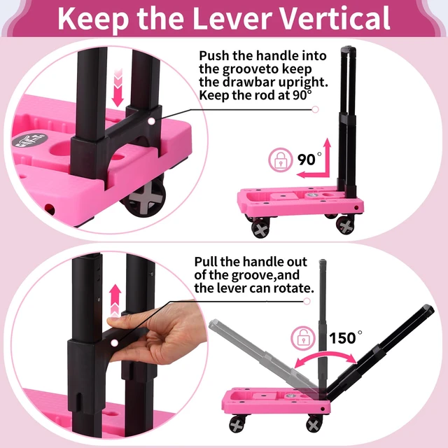 Alt view image 2 of 7 - Foldable Hand Truck, Lightweight Luggage Cart for Airport Car Seat Compact Folding dolly with Rotating swivel wheel,storage size12×15.7×4.1",300lbs Load,Upright Lock Handle with 3bungee cords