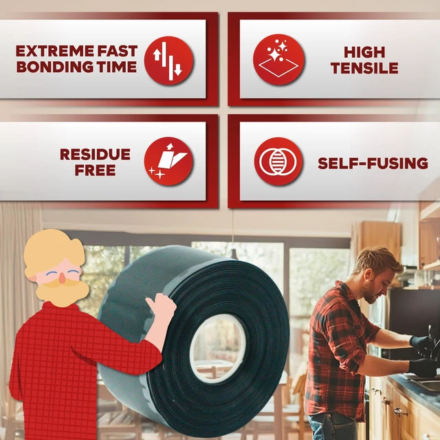 Alt view image 3 of 7 - Self Fusing Silicone Tape Waterproof 1" x 36 Feet Black, Self Amalgamating Tape, Silicone Rubber for Plumbing, Sealing Pipes, Hose Repair, Outdoor Coax and Electrical Cables Weatherproof