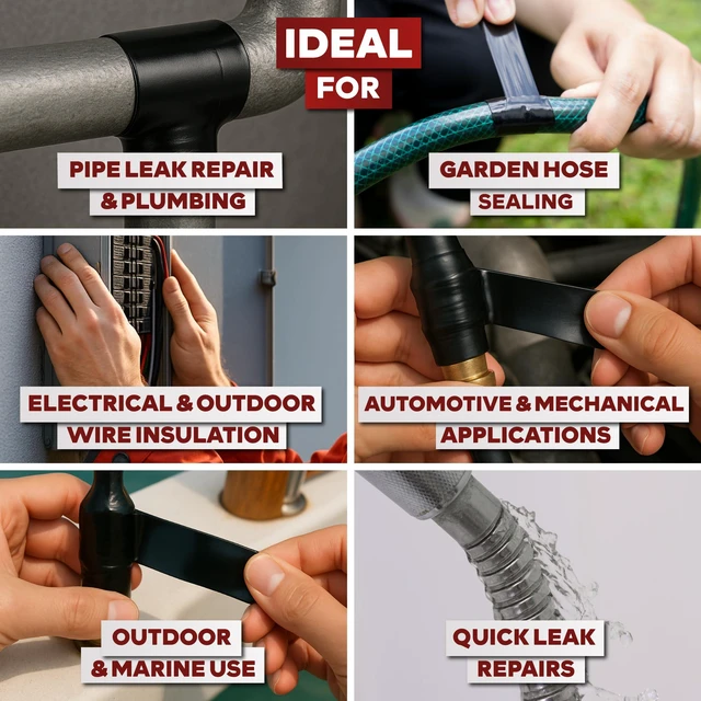 Alt view image 5 of 7 - Self Fusing Silicone Tape Waterproof 1" x 36 Feet Black, Self Amalgamating Tape, Silicone Rubber for Plumbing, Sealing Pipes, Hose Repair, Outdoor Coax and Electrical Cables Weatherproof