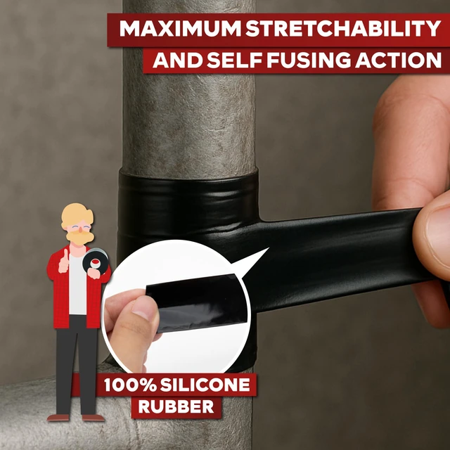 Alt view image 6 of 7 - Self Fusing Silicone Tape Waterproof 1" x 36 Feet Black, Self Amalgamating Tape, Silicone Rubber for Plumbing, Sealing Pipes, Hose Repair, Outdoor Coax and Electrical Cables Weatherproof
