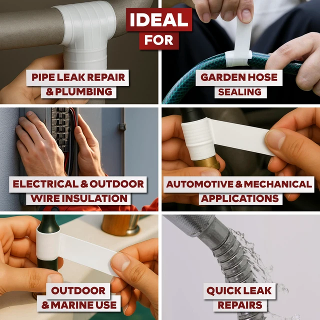 Alt view image 4 of 7 - Self Fusing Silicone Tape Waterproof White 1" x 36 Feet (3-Pack 108ft), Self Amalgamating Tape, Silicone Rubber for Plumbing, Sealing Pipes, Hose Repair, Outdoor Coax and Electrical Cables
