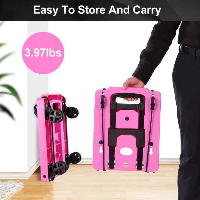 Alt view image 7 of 7 - Foldable Hand Truck, Lightweight Luggage Cart for Airport Car Seat Compact Folding dolly with Rotating swivel wheel,storage size12×15.7×4.1",300lbs Load,Upright Lock Handle with 3bungee cords