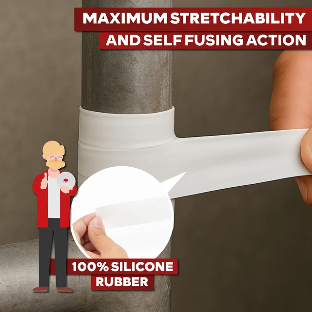 Alt view image 5 of 7 - Self Fusing Silicone Tape Waterproof White 1" x 36 Feet (3-Pack 108ft), Self Amalgamating Tape, Silicone Rubber for Plumbing, Sealing Pipes, Hose Repair, Outdoor Coax and Electrical Cables