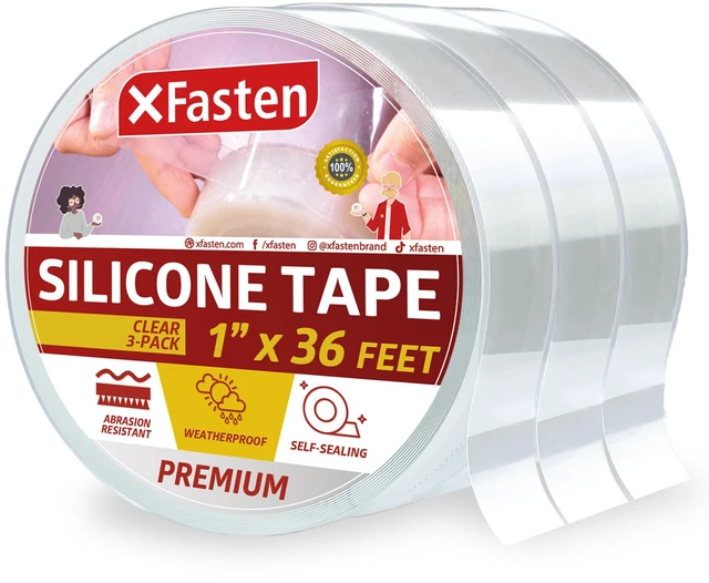 Main image of Self Fusing Silicone Tape Waterproof Clear 1" x 36 Feet (3-Pack 108ft), Self Amalgamating Tape, Silicone Rubber for Plumbing, Sealing Pipes, Hose Repair, Outdoor Coax and Electrical Cables