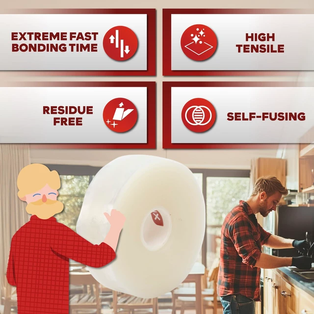 Alt view image 3 of 7 - Self Fusing Silicone Tape Waterproof Clear 1" x 36 Feet (3-Pack 108ft), Self Amalgamating Tape, Silicone Rubber for Plumbing, Sealing Pipes, Hose Repair, Outdoor Coax and Electrical Cables