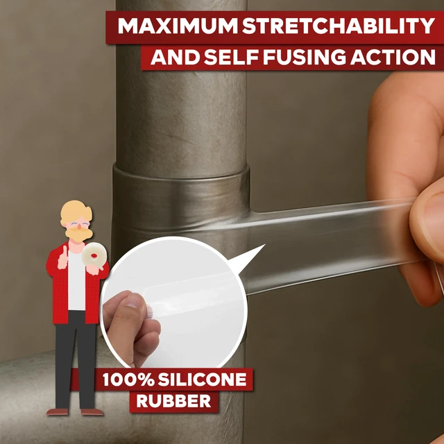 Alt view image 6 of 7 - Self Fusing Silicone Tape Waterproof Clear 1" x 36 Feet (3-Pack 108ft), Self Amalgamating Tape, Silicone Rubber for Plumbing, Sealing Pipes, Hose Repair, Outdoor Coax and Electrical Cables