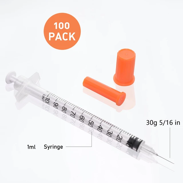 Alt view image 4 of 6 - U-100 1cc 30g 5/16 In (8mm) Syringe with Needle, Individually Wrapped, Pack of 100