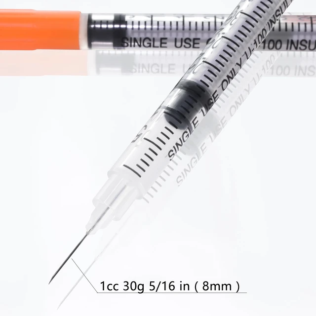 Alt view image 5 of 6 - U-100 1cc 30g 5/16 In (8mm) Syringe with Needle, Individually Wrapped, Pack of 100