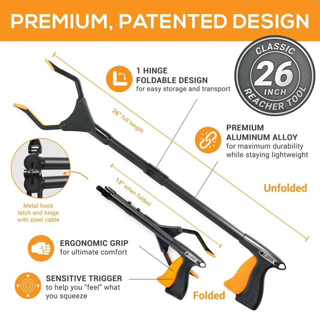 Alt view image 5 of 7 - Classic 26 Folding Grabber Reacher Tool with Dual Magnets, Heavy Duty Trash Picker Upper Grabber for Seniors & Disabled Users, Aluminum Pickup Tool for Everyday Reaching Aids (Black)
