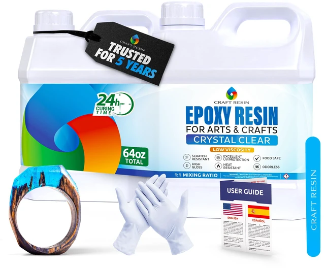 Main image of Crystal Clear Epoxy Resin Kit - Food Safe, UV Resistant - 64 Oz Low Viscosity, Self Leveling Casting Resin Epoxy for DIY Art, Wood, Jewelry Making, Coasters & Molds