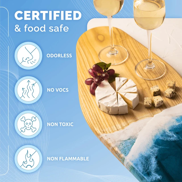 Alt view image 5 of 7 - Crystal Clear Epoxy Resin Kit - Food Safe, UV Resistant - 64 Oz Low Viscosity, Self Leveling Casting Resin Epoxy for DIY Art, Wood, Jewelry Making, Coasters & Molds