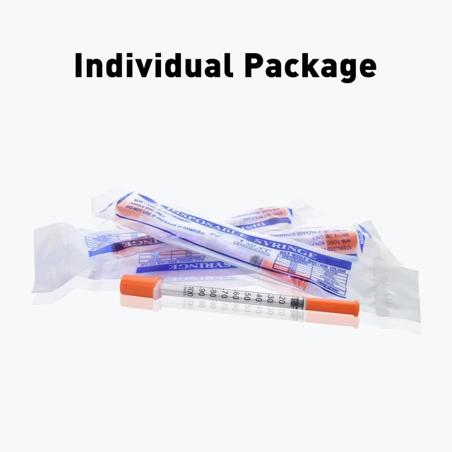 Alt view image 6 of 7 - U-100 1cc Syringes with 31g 5/16" (8mm), Individually Wrapped, Pack of 100