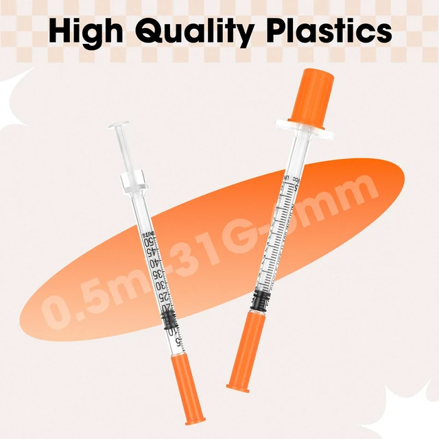 Alt view image 4 of 7 - 0.5ml Syringe with Cap, 31G 1/4" 6mm 1/2cc Syringes, Pack of 100 Disposable Individual Package