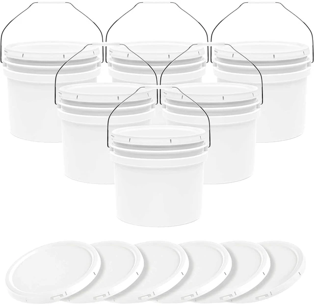 Main image of 3.5-Gallon White Bucket Pail Container with Lid | Food Grade | Heavy-Duty Approx 90 MIL Extra Durable | Metal Handles with Plastic Grip | Multi-Use | Easy Stack and Store | BPA Free - 6 Pack