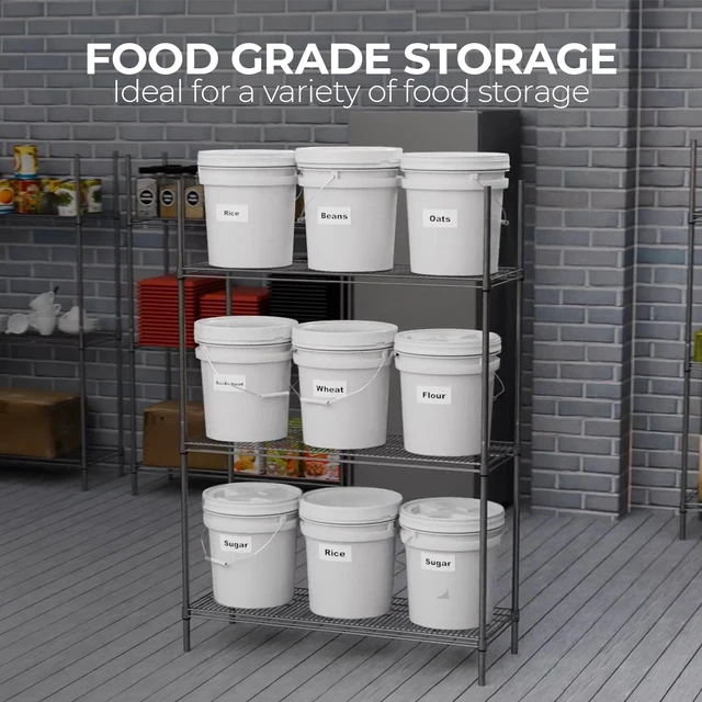 Alt view image 3 of 7 - 3.5-Gallon White Bucket Pail Container with Lid | Food Grade | Heavy-Duty Approx 90 MIL Extra Durable | Metal Handles with Plastic Grip | Multi-Use | Easy Stack and Store | BPA Free - 6 Pack