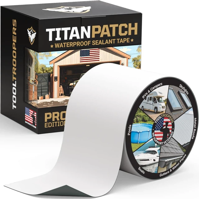 Main image of TITANPATCH PRO Waterproof Sealant Tape White 4" x10' Stops Leaks Fast & Stays Sealed for 15+ Years Sticks to RVs, Roofs, Pools, Boats, Gutters Built for Harsh Weather (-40°F to 190°F)