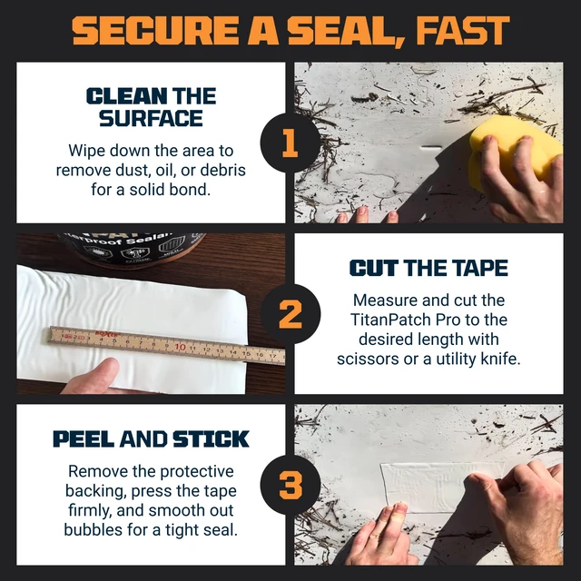 Alt view image 7 of 7 - TITANPATCH PRO Waterproof Sealant Tape White 4" x10' Stops Leaks Fast & Stays Sealed for 15+ Years Sticks to RVs, Roofs, Pools, Boats, Gutters Built for Harsh Weather (-40°F to 190°F)