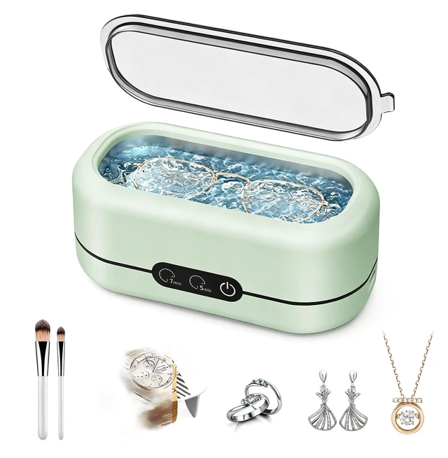 Main image of Ultrasonic Jewelry Cleaner, 48KHz Ultrasonic Cleaner Machine, 12oz Easy Operation, Quiet Ultra Sonic Cleaner for Silver Jewelry, Glasses, Rings, Watch Strap, Retainers, Dentures - Light Green