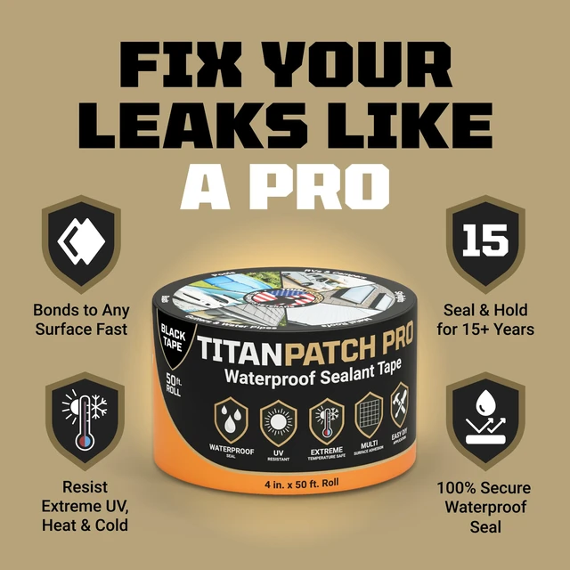 Alt view image 2 of 7 - TITANPATCH PRO Waterproof Sealant Tape Black 4" x50' Stops Leaks Fast & Stays Sealed for 15+ Years Sticks to RVs, Roofs, Pools, Boats, Gutters Built for Harsh Weather (-40°F to 190°F)