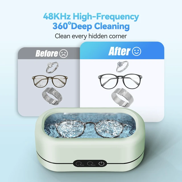 Alt view image 2 of 6 - Ultrasonic Jewelry Cleaner, 48KHz Ultrasonic Cleaner Machine, 12oz Easy Operation, Quiet Ultra Sonic Cleaner for Silver Jewelry, Glasses, Rings, Watch Strap, Retainers, Dentures - Light Green