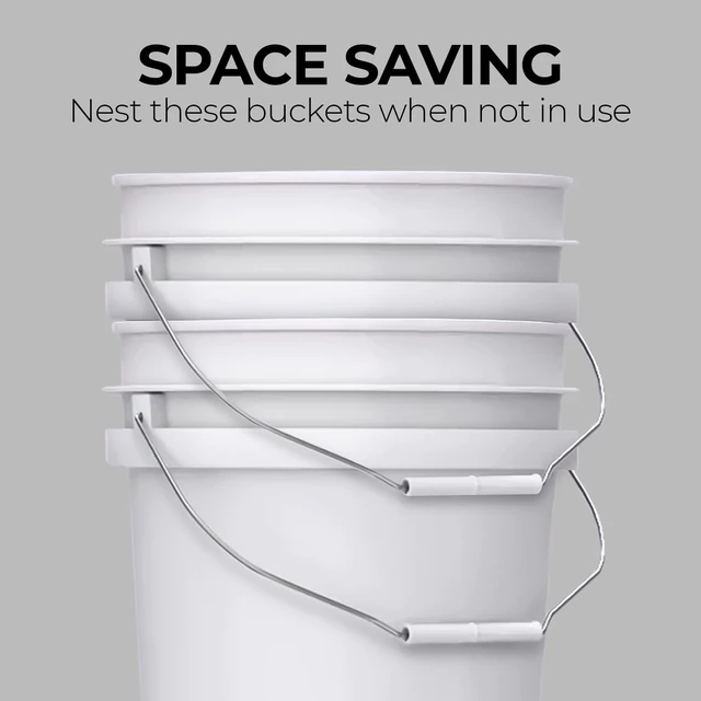 Alt view image 5 of 7 - 3.5-Gallon White Bucket Pail Container with Lid | Food Grade | Heavy-Duty Approx 90 MIL Extra Durable | Metal Handles with Plastic Grip | Multi-Use | Easy Stack and Store | BPA Free - 6 Pack