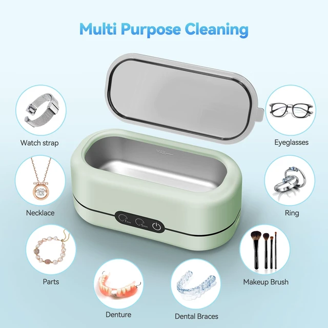 Alt view image 3 of 6 - Ultrasonic Jewelry Cleaner, 48KHz Ultrasonic Cleaner Machine, 12oz Easy Operation, Quiet Ultra Sonic Cleaner for Silver Jewelry, Glasses, Rings, Watch Strap, Retainers, Dentures - Light Green