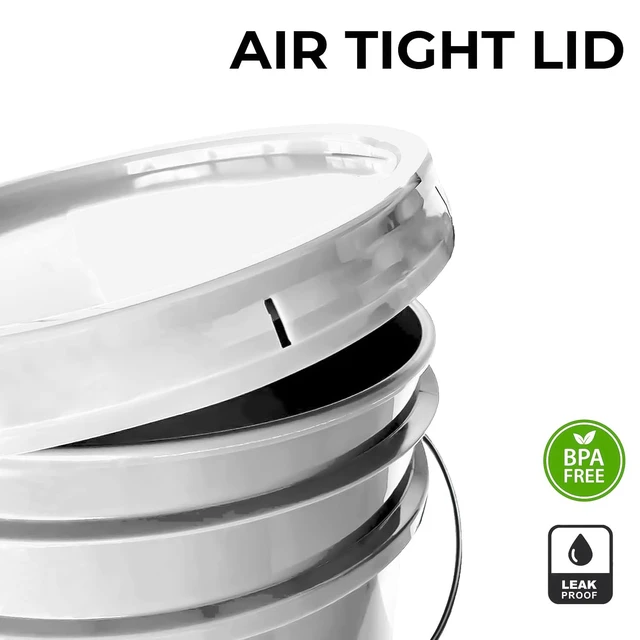Alt view image 4 of 7 - 3.5-Gallon White Bucket Pail Container with Lid | Food Grade | Heavy-Duty Approx 90 MIL Extra Durable | Metal Handles with Plastic Grip | Multi-Use | Easy Stack and Store | BPA Free - 6 Pack