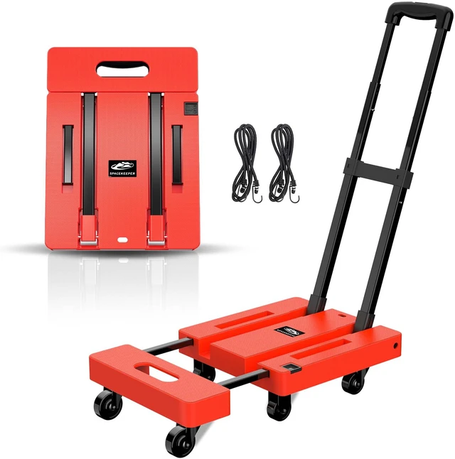 Main image of Folding Hand Truck, 500 LB Heavy Duty Luggage Cart, Orange Utility Dolly Platform Cart with 6 Wheels & 2 Elastic Ropes for Luggage, Travel, Moving, Shopping, Office Use