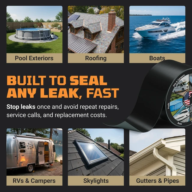 Alt view image 6 of 7 - TITANPATCH PRO Waterproof Sealant Tape Black 4" x50' Stops Leaks Fast & Stays Sealed for 15+ Years Sticks to RVs, Roofs, Pools, Boats, Gutters Built for Harsh Weather (-40°F to 190°F)