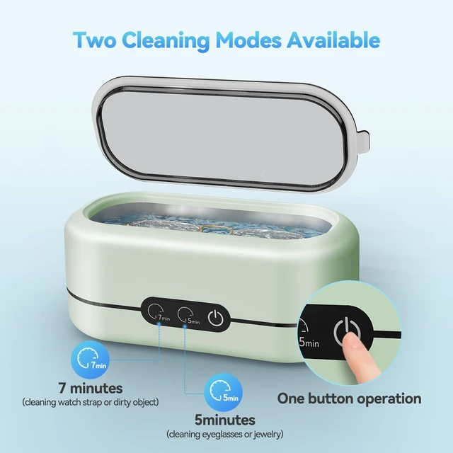Alt view image 4 of 6 - Ultrasonic Jewelry Cleaner, 48KHz Ultrasonic Cleaner Machine, 12oz Easy Operation, Quiet Ultra Sonic Cleaner for Silver Jewelry, Glasses, Rings, Watch Strap, Retainers, Dentures - Light Green