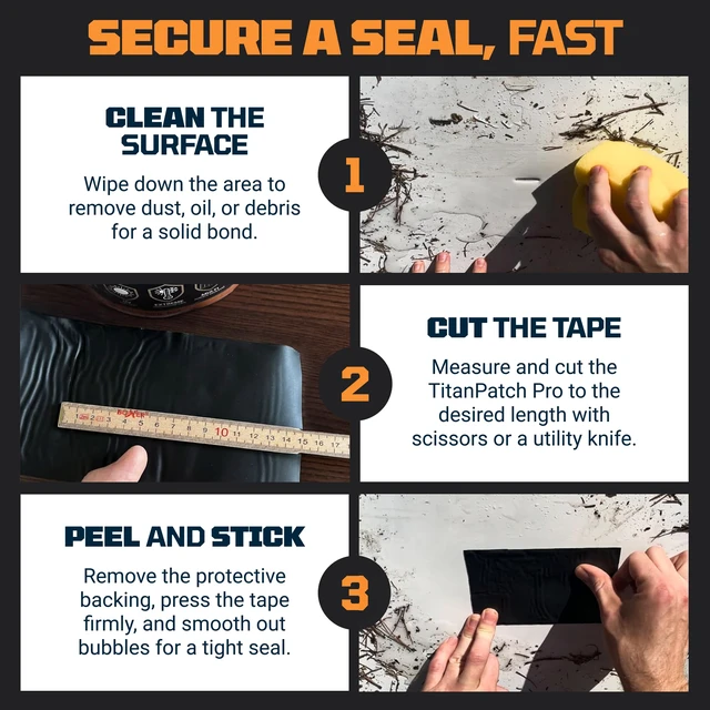 Alt view image 7 of 7 - TITANPATCH PRO Waterproof Sealant Tape Black 4" x50' Stops Leaks Fast & Stays Sealed for 15+ Years Sticks to RVs, Roofs, Pools, Boats, Gutters Built for Harsh Weather (-40°F to 190°F)