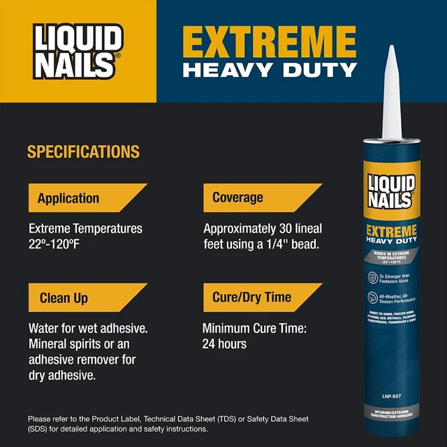 Alt view image 4 of 7 - 28 oz Extreme Heavy Duty Construction Adhesive All-Weather Waterproof Glue Bonds Wood, Drywall, Subfloor & Panel, 2X Stronger