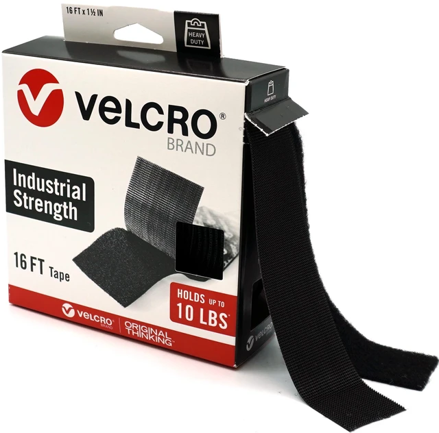 Main image of Heavy Duty Tape, Black, 1-1/2in x 16ft Roll, Holds 10 lbs Industrial Strength Adhesive Sticky Back Fastener For Indoor And Outdoor Use, Mounting, Organizing, Storage And Repairs