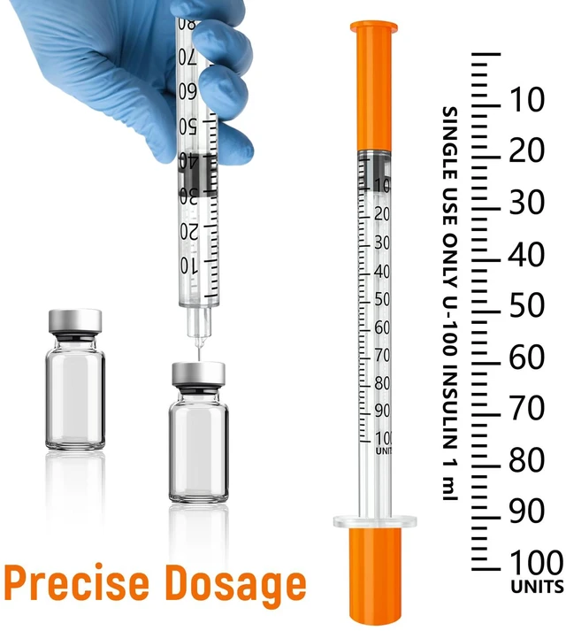 Alt view image 4 of 7 - U-100 Syringes, 1ml syringe, 31g 5/16 1cc syringe with needle, lab syringes, Pack of 100