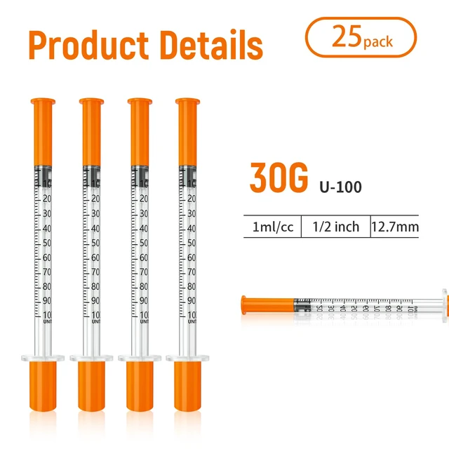 Alt view image 5 of 7 - Jeringas con agujas para inyectar, 30G 1ml/cc 1/2"(12.7mm) jeringas, Pack of 25