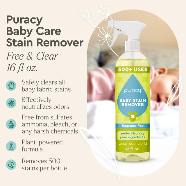 Alt view image 2 of 7 - Stain Remover, Travel and Laundry Stain Cleaner for Clothes, Baby Essentials, Kids Stains, Oil and Fabric Spot Cleaner (Baby Stain Remover Spray, 16 fl oz)