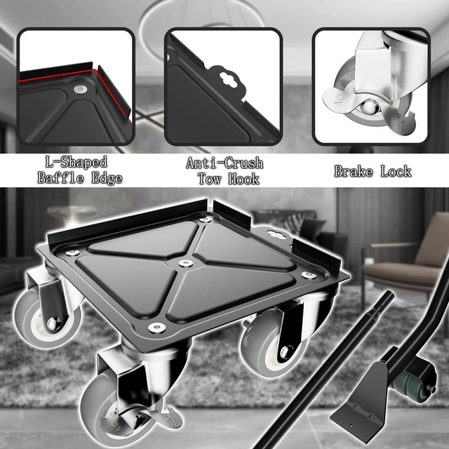 Alt view image 3 of 7 - Furniture Movers with 5 Wheels, Heavy Duty Furniture Dolly 1500 LBS Heavy Duty, 5-Wheel Stability, Carbon Steel Frame, Locking Brakes, Anti-Slip Protection, One-Person Moving