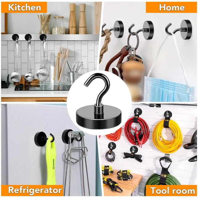 Alt view image 7 of 7 - Black Magnetic Hooks Heavy Duty 170LB+ Strong Neodymium Magnets Magnetic Hooks with Epoxy Coating for Hanging, Magnets with Hook for Cruise Home Workplace 10 Pack