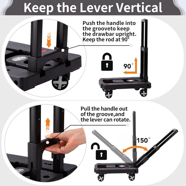 Alt view image 2 of 7 - Foldable Hand Truck, Lightweight Luggage Cart for Airport Car Seat Compact Folding dolly with Rotating swivel wheel,storage size12×15.7×4.1",110lbs Load,Upright Lock Handle with 3bungee cords