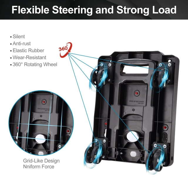 Alt view image 5 of 7 - Foldable Hand Truck, Lightweight Luggage Cart for Airport Car Seat Compact Folding dolly with Rotating swivel wheel,storage size12×15.7×4.1",110lbs Load,Upright Lock Handle with 3bungee cords