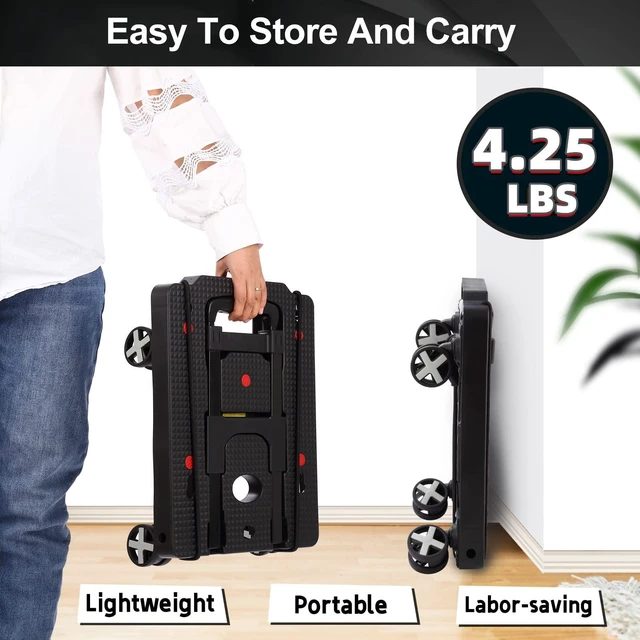 Alt view image 7 of 7 - Foldable Hand Truck, Lightweight Luggage Cart for Airport Car Seat Compact Folding dolly with Rotating swivel wheel,storage size12×15.7×4.1",110lbs Load,Upright Lock Handle with 3bungee cords