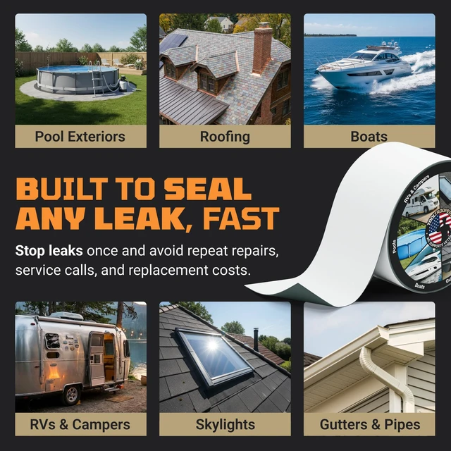 Alt view image 6 of 7 - TITANPATCH PRO Waterproof Sealant Tape White 4" x10' Stops Leaks Fast & Stays Sealed for 15+ Years Sticks to RVs, Roofs, Pools, Boats, Gutters Built for Harsh Weather (-40°F to 190°F)