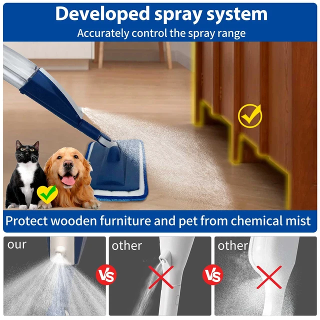 Alt view image 2 of 7 - Spray Mop for Floor Cleaning, 2 Pack with Refillable Bottles & Pads Blue combo, refillable 14 oz bottles, 6 washable microfiber pads, wet/dry use for hardwood, tile, laminate, home & commercial
