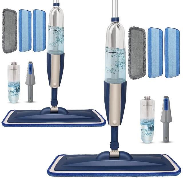 Main image of Spray Mop for Floor Cleaning, 2 Pack with Refillable Bottles & Pads Blue combo, refillable 14 oz bottles, 6 washable microfiber pads, wet/dry use for hardwood, tile, laminate, home & commercial