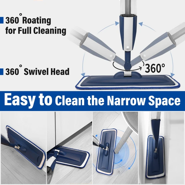 Alt view image 3 of 7 - Spray Mop for Floor Cleaning, 2 Pack with Refillable Bottles & Pads Blue combo, refillable 14 oz bottles, 6 washable microfiber pads, wet/dry use for hardwood, tile, laminate, home & commercial