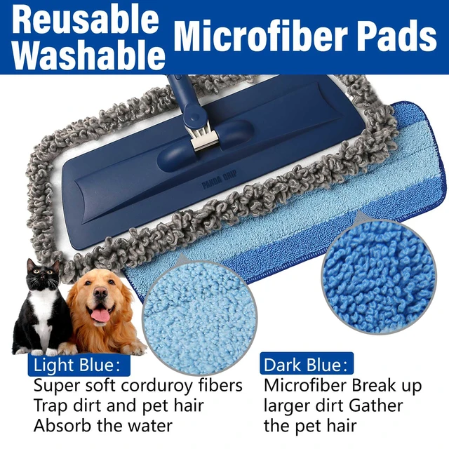 Alt view image 6 of 7 - Spray Mop for Floor Cleaning, 2 Pack with Refillable Bottles & Pads Blue combo, refillable 14 oz bottles, 6 washable microfiber pads, wet/dry use for hardwood, tile, laminate, home & commercial