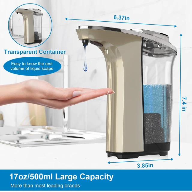 Alt view image 3 of 7 - Automatic Soap Dispenser, 17oz Touchless Liquid Dish Soap Dispenser Kitchen 17OZ Large Capacity, Infrared Sensor, 5 Adjustable Soap Levels, Hand Dispenser for Bathroom Kitchen Sink, Battery Operated