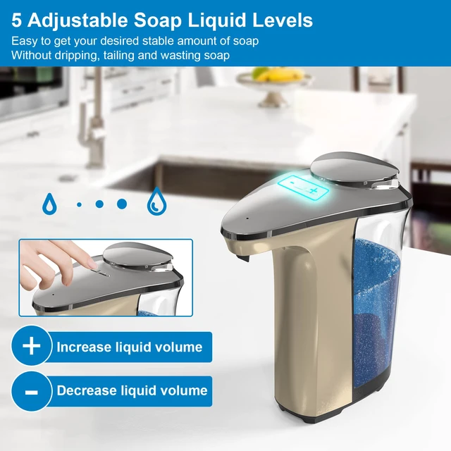 Alt view image 4 of 7 - Automatic Soap Dispenser, 17oz Touchless Liquid Dish Soap Dispenser Kitchen 17OZ Large Capacity, Infrared Sensor, 5 Adjustable Soap Levels, Hand Dispenser for Bathroom Kitchen Sink, Battery Operated